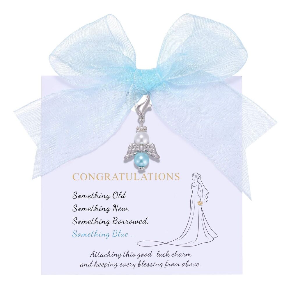 6738 Something Blue Gift for Bride on Wedding Day, Angel Wings Blue Pearl